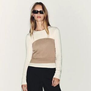 NWT Zara Long Sleeve Corset-Style Top – Neutral Layer | Size S